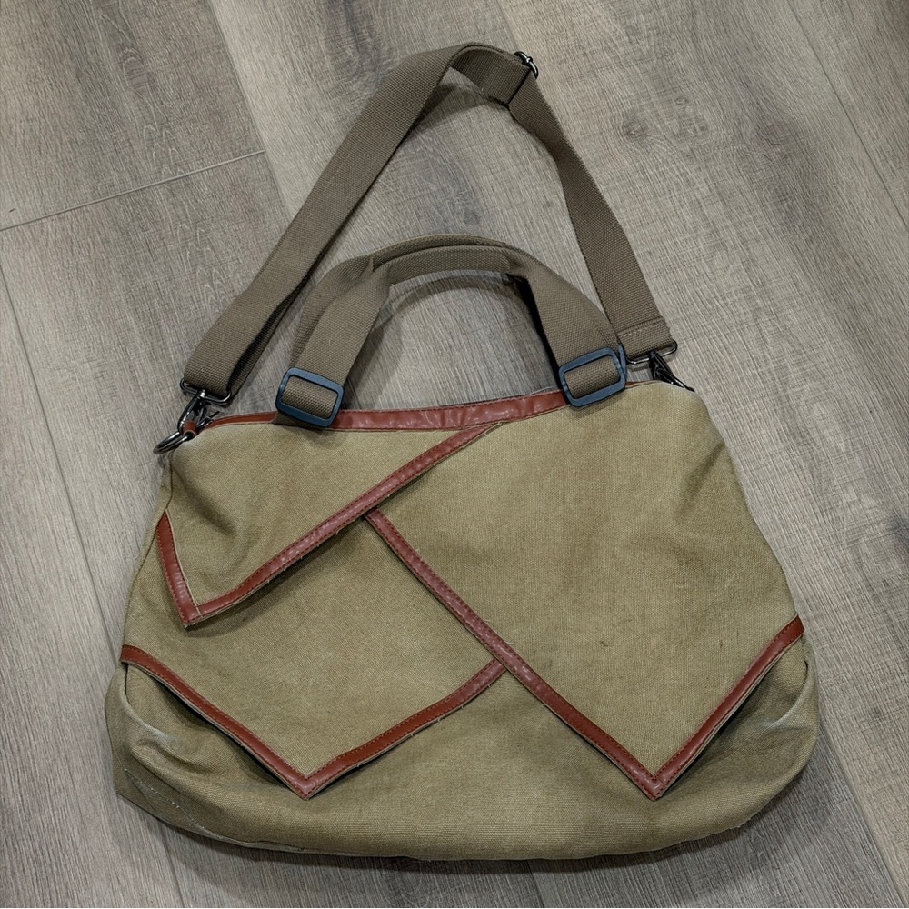 Canvas Shoulder Bag Duffle Style Tote 20W X 13” Length 2 Grab Handles Long Strap